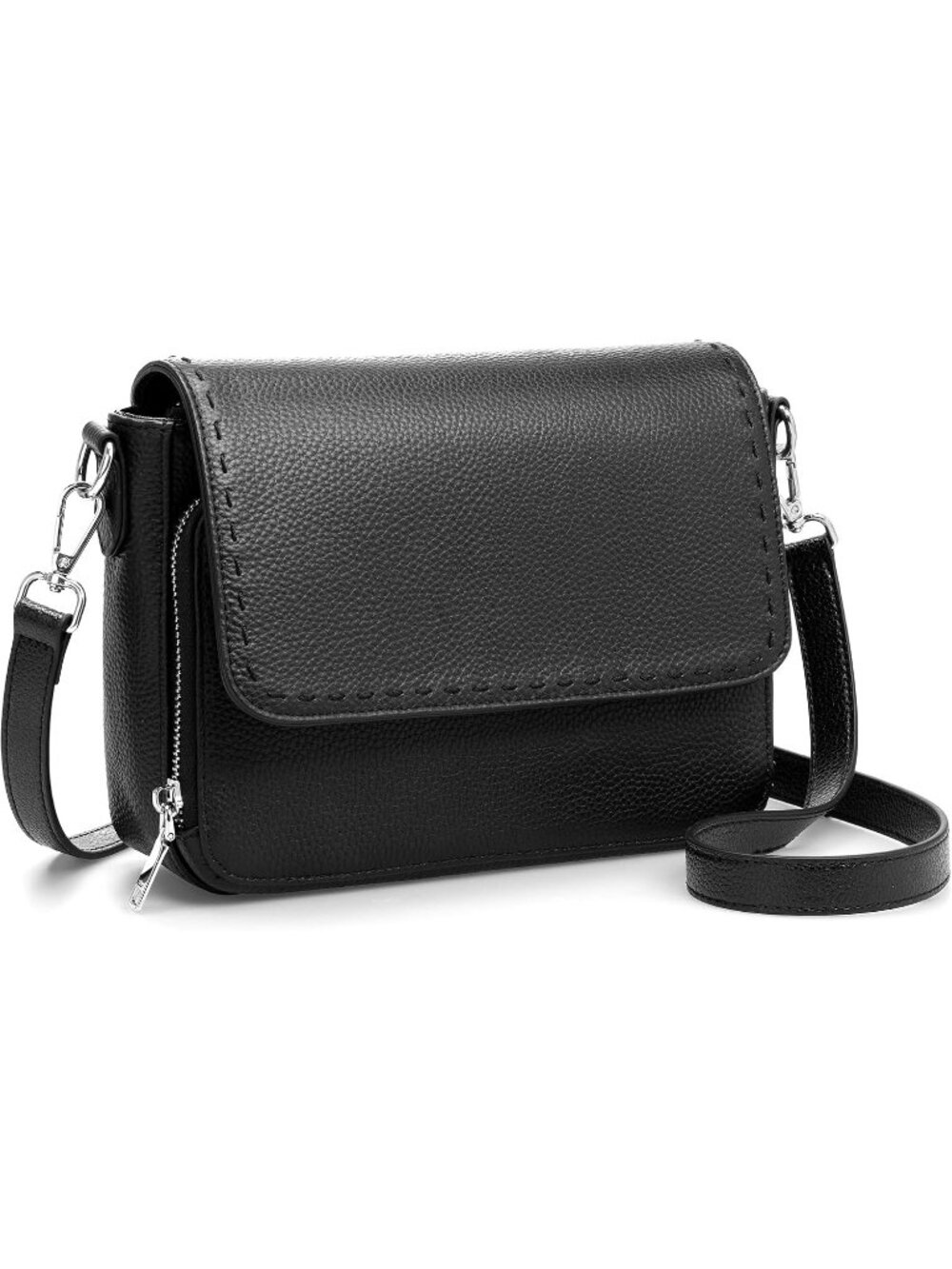 Women's Black Genuine Leather Medium Purse Wallet Travel Crossbody Bag